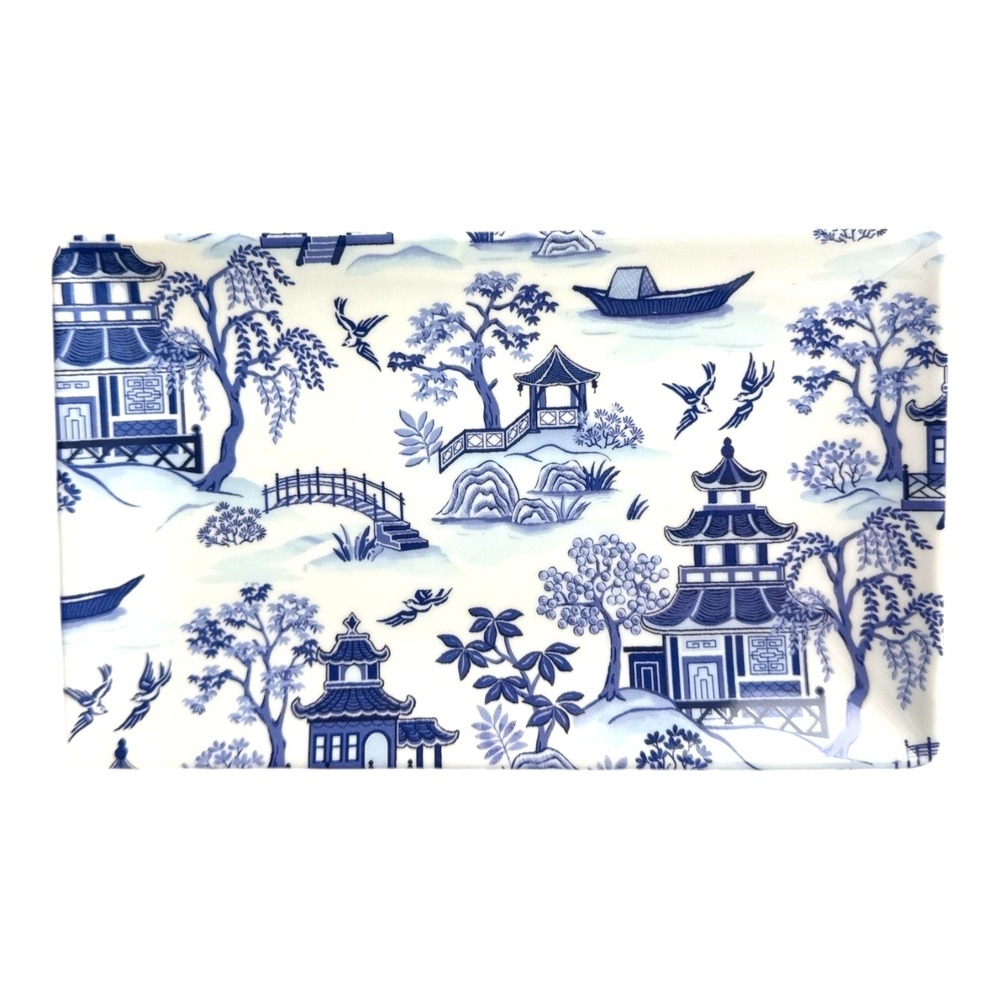 Shabby Chic Melamine Appetizer Plates Set of 4 – Blue & White Chinoiserie Tray - Picture 5 of 7